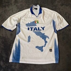 Vintage Drako Italy Soccer Jersey White Blue Map Graphic One Size Made in Peru